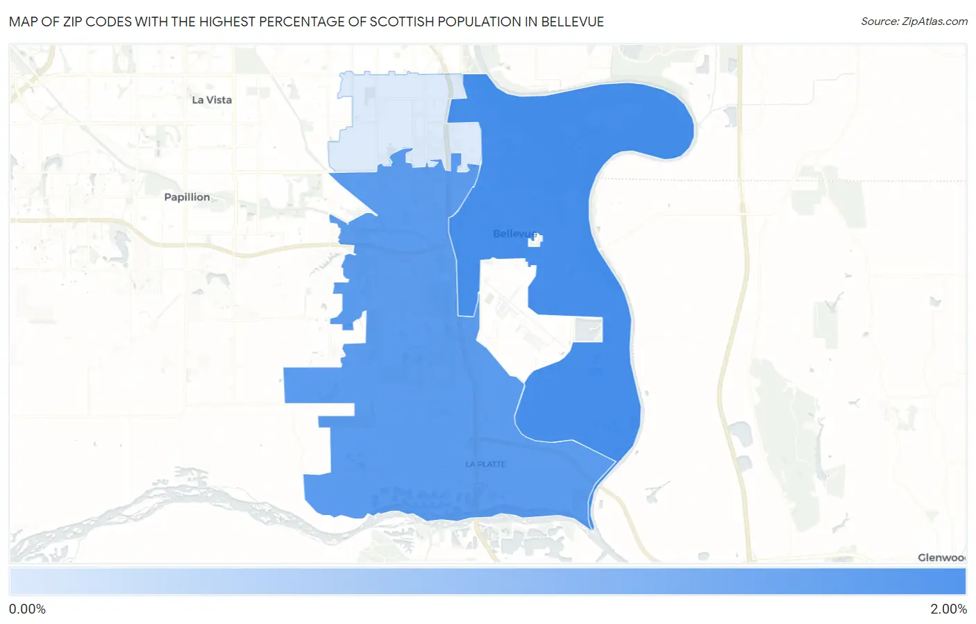 Zip Codes with the Highest Percentage of Scottish Population in Bellevue Map