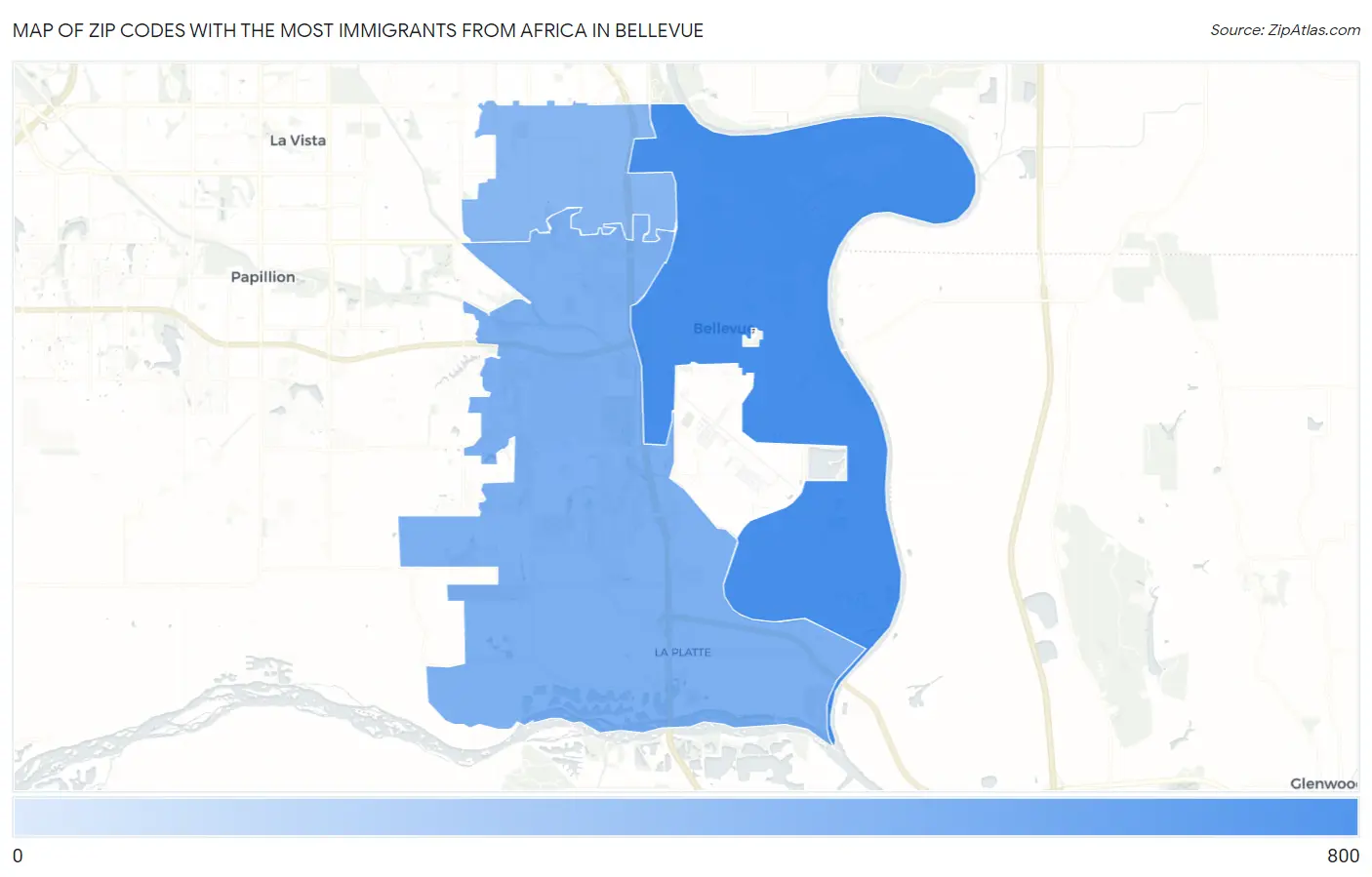 Zip Codes with the Most Immigrants from Africa in Bellevue Map