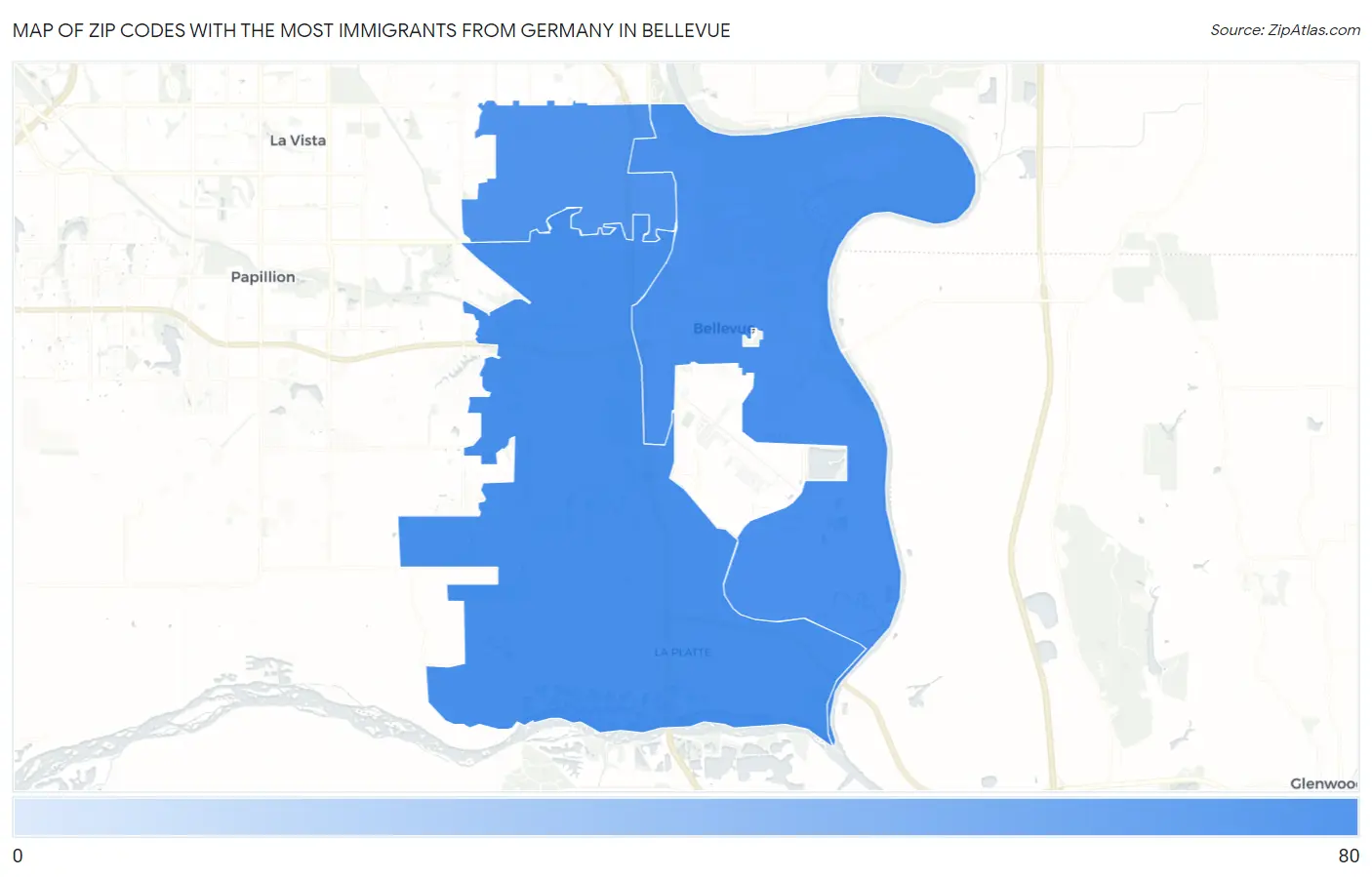 Zip Codes with the Most Immigrants from Germany in Bellevue Map
