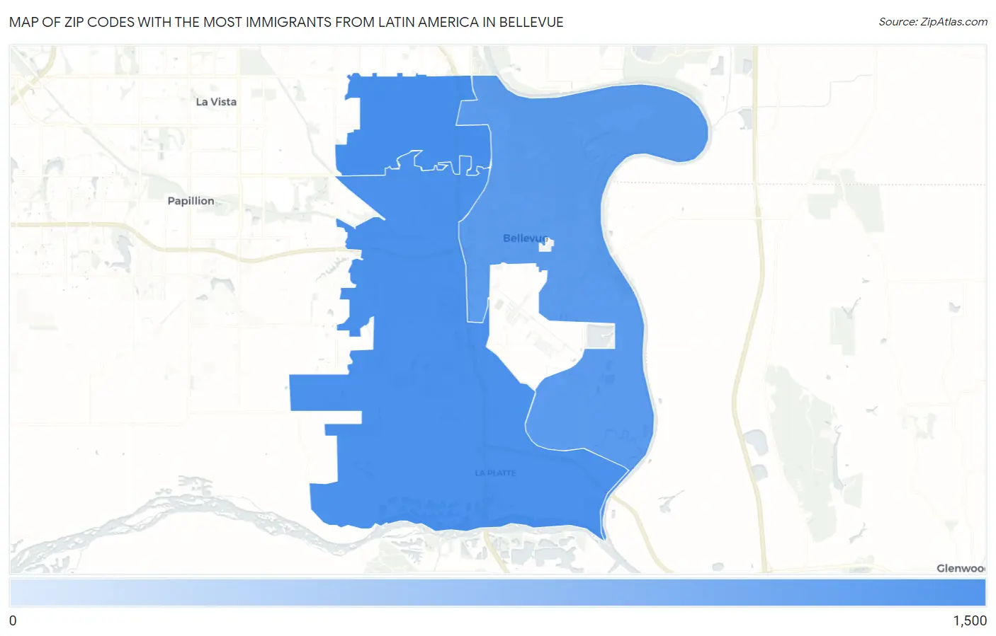 Zip Codes with the Most Immigrants from Latin America in Bellevue Map