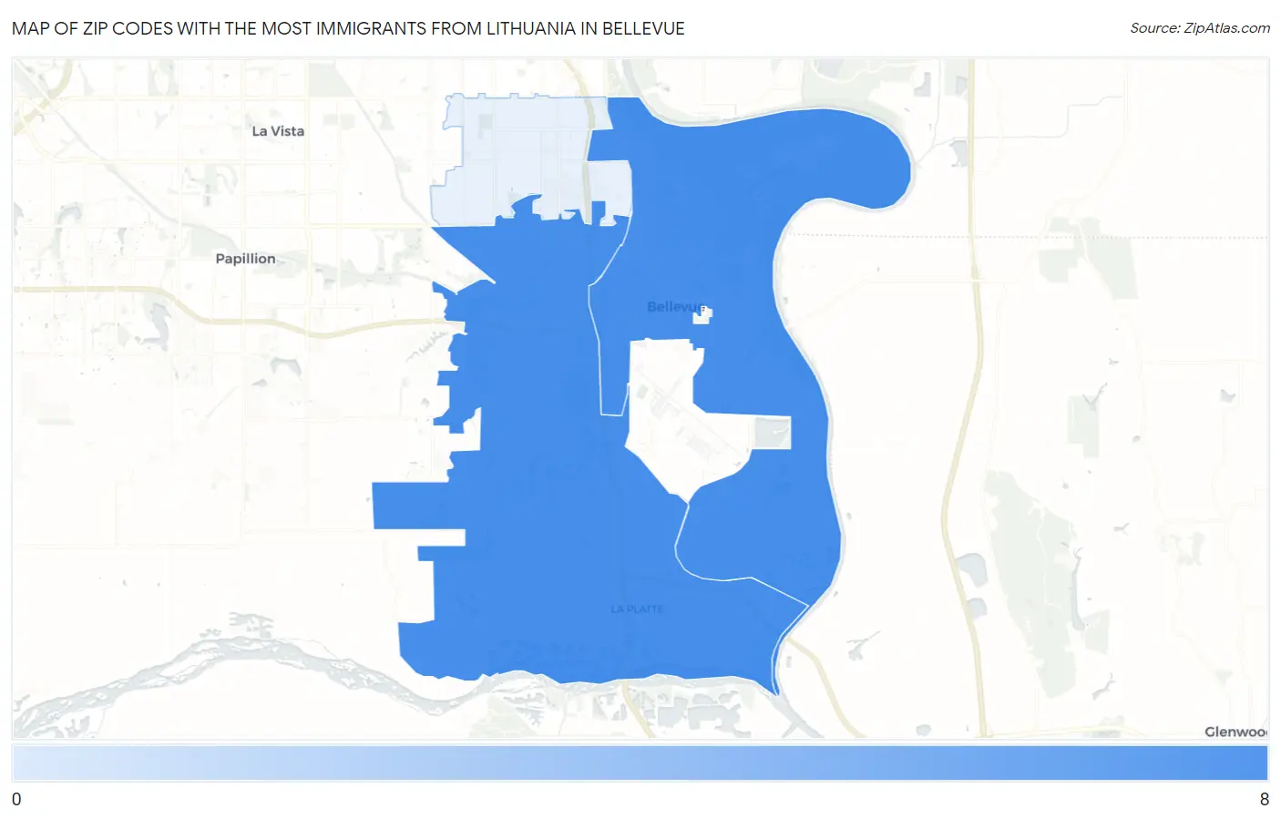 Zip Codes with the Most Immigrants from Lithuania in Bellevue Map