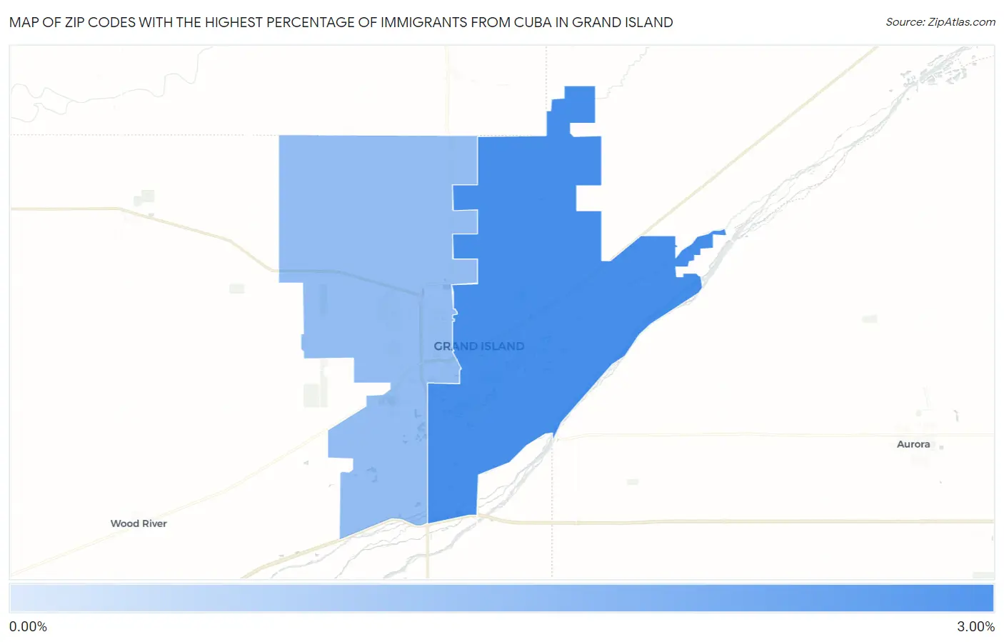 Zip Codes with the Highest Percentage of Immigrants from Cuba in Grand Island Map
