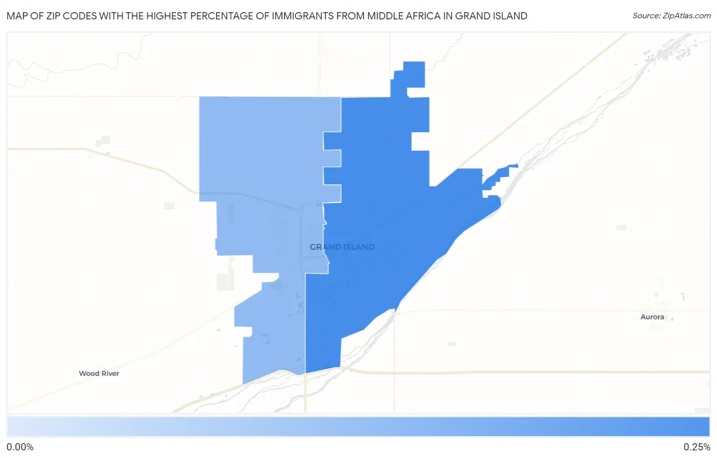 Zip Codes with the Highest Percentage of Immigrants from Middle Africa in Grand Island Map