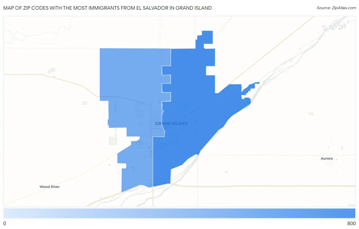 Zip Codes with the Most Immigrants from El Salvador in Grand Island Map