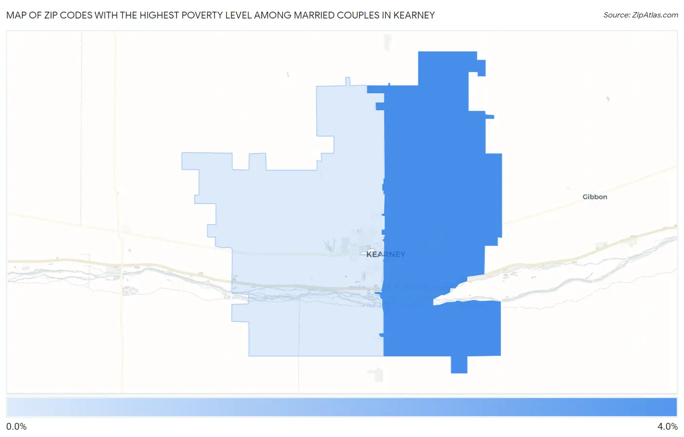 Zip Codes with the Highest Poverty Level Among Married Couples in Kearney Map