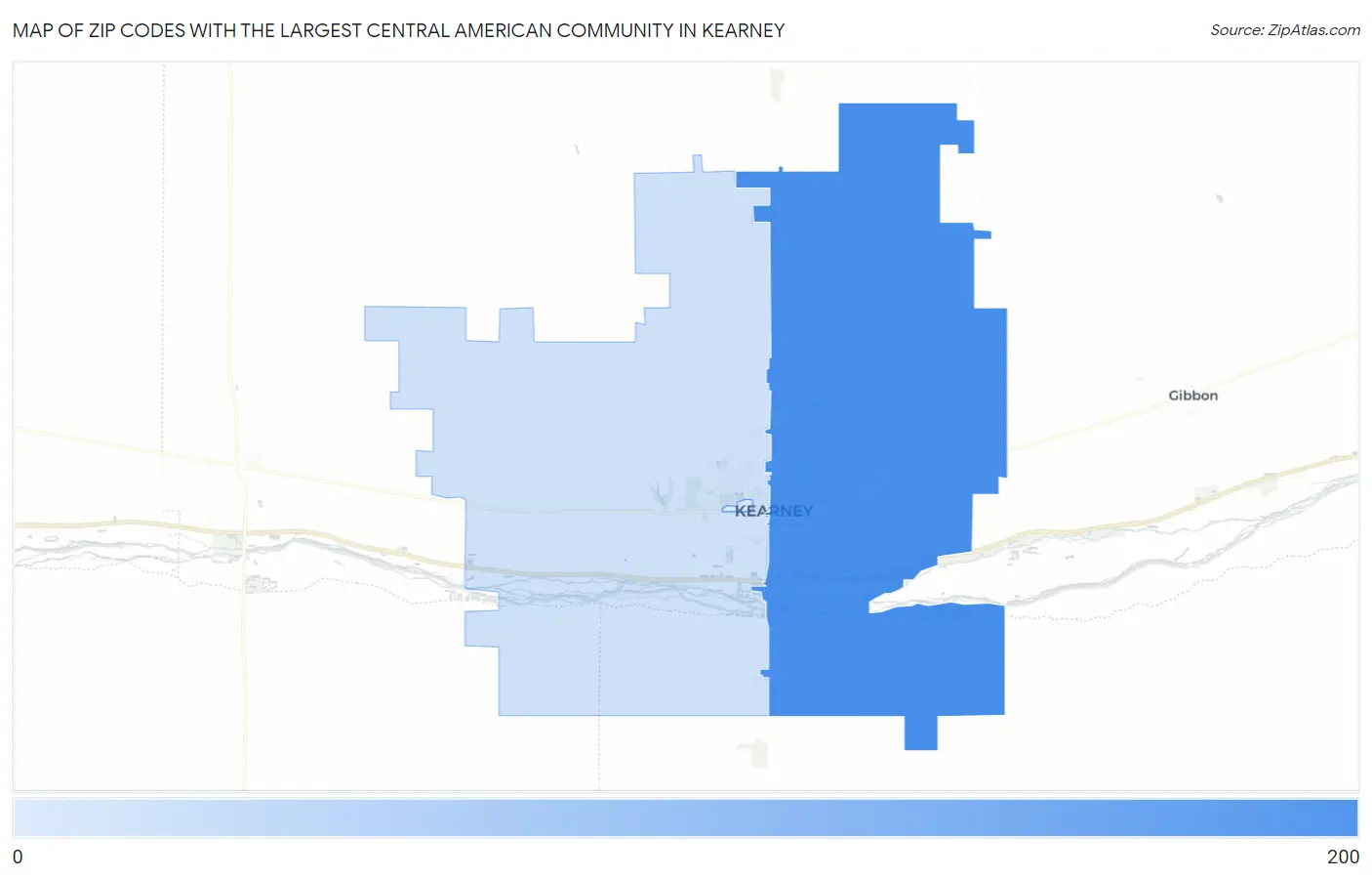 Zip Codes with the Largest Central American Community in Kearney Map