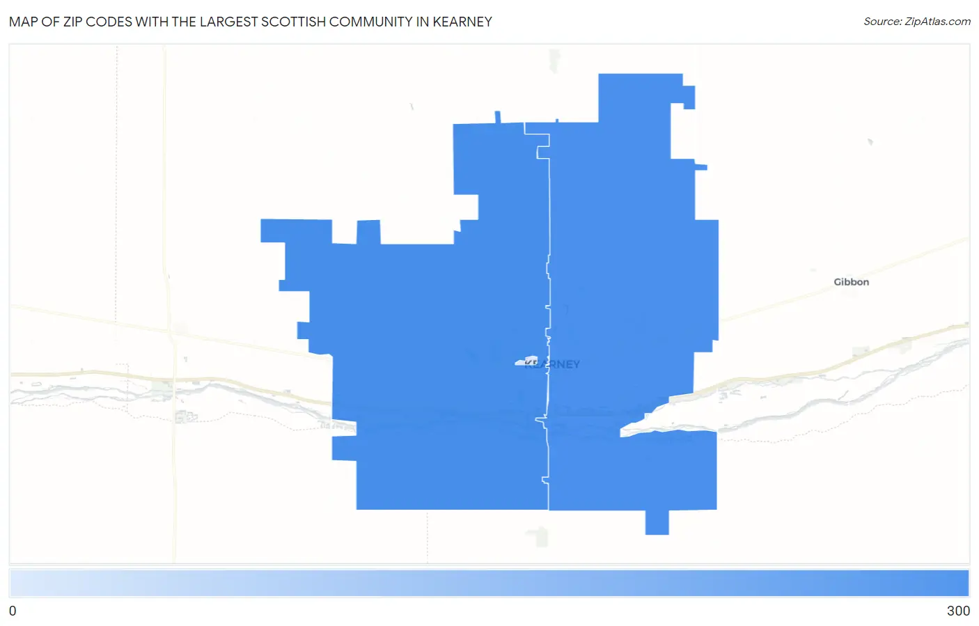 Zip Codes with the Largest Scottish Community in Kearney Map