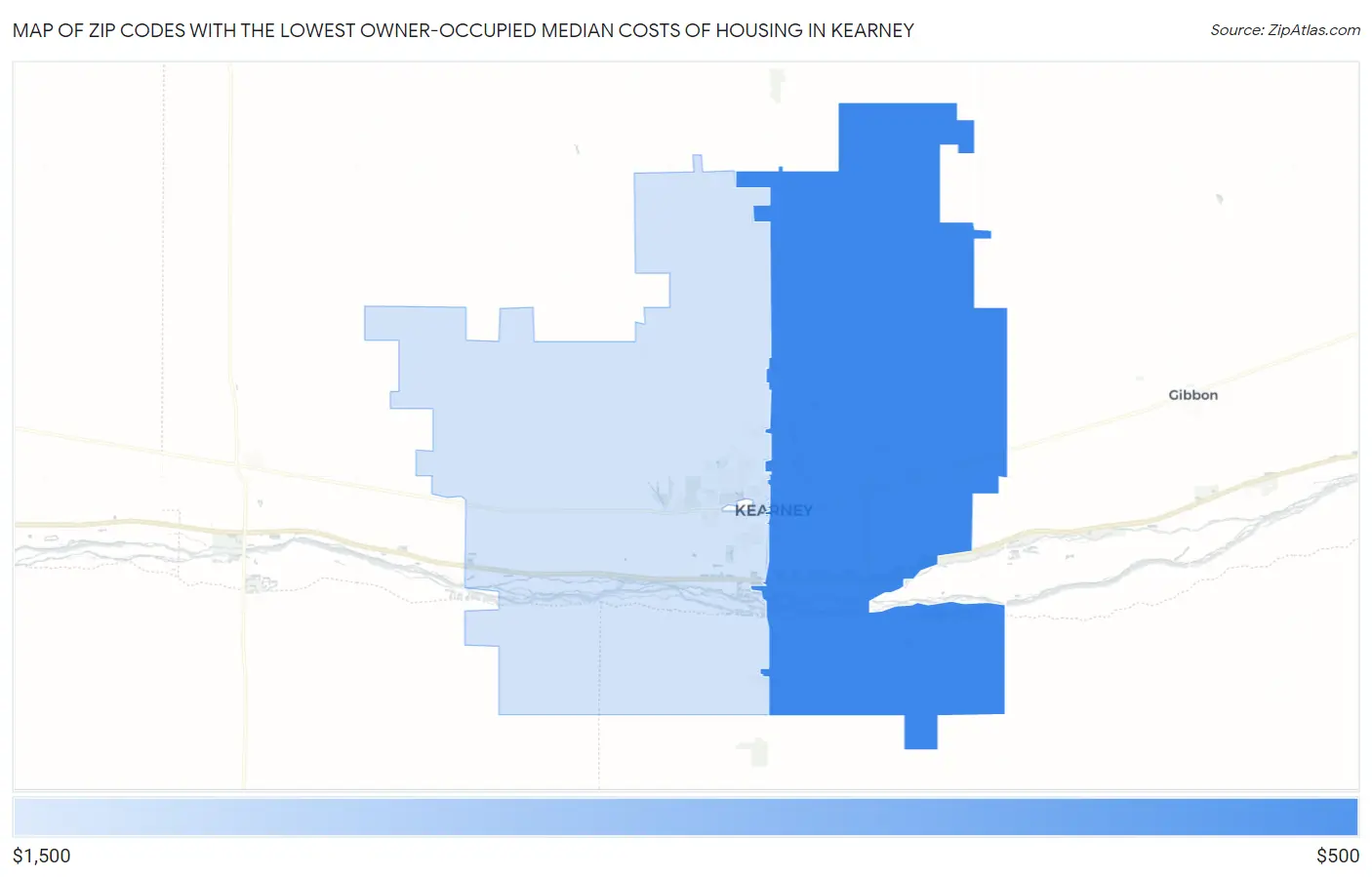 Zip Codes with the Lowest Owner-Occupied Median Costs of Housing in Kearney Map