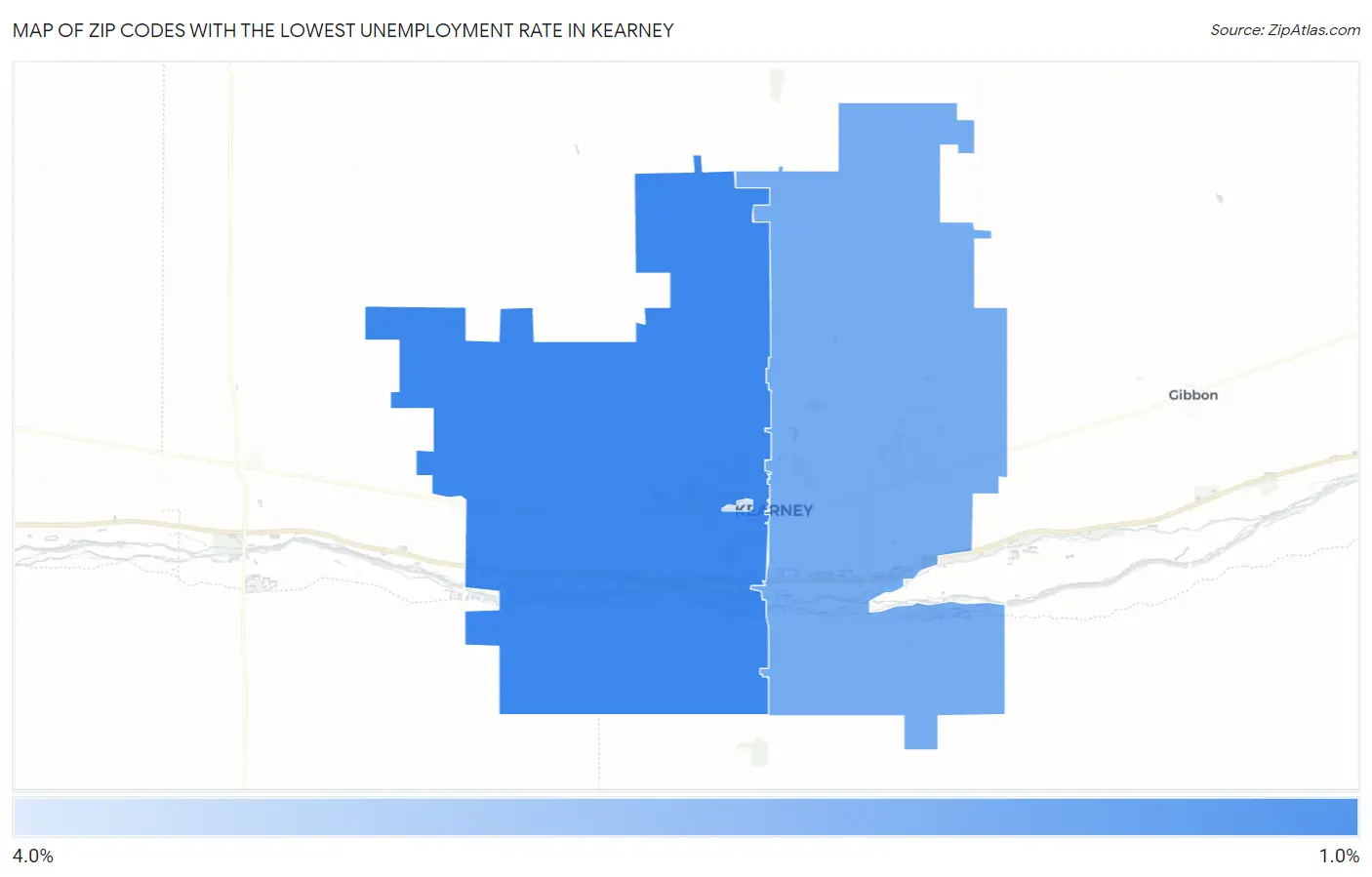 Zip Codes with the Lowest Unemployment Rate in Kearney Map