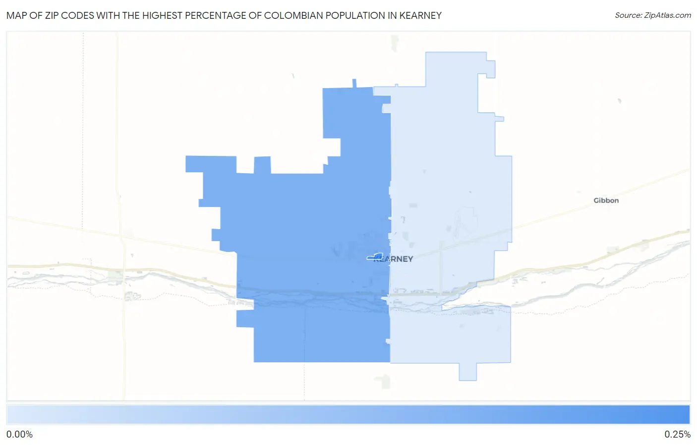 Zip Codes with the Highest Percentage of Colombian Population in Kearney Map