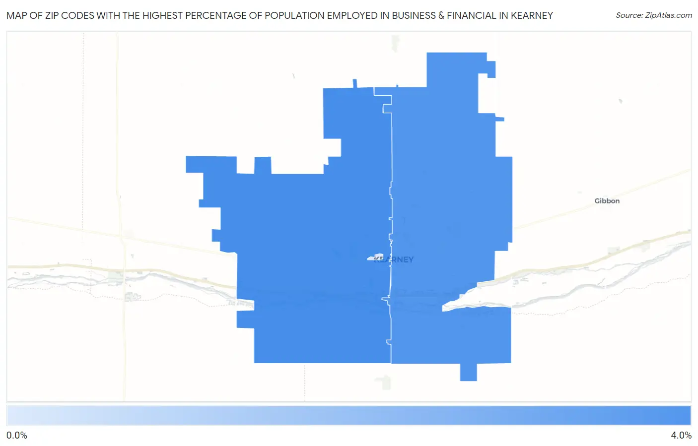 Zip Codes with the Highest Percentage of Population Employed in Business & Financial in Kearney Map