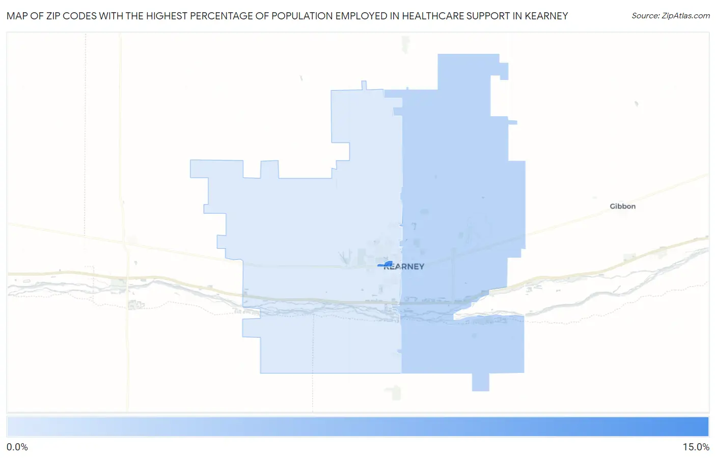 Zip Codes with the Highest Percentage of Population Employed in Healthcare Support in Kearney Map
