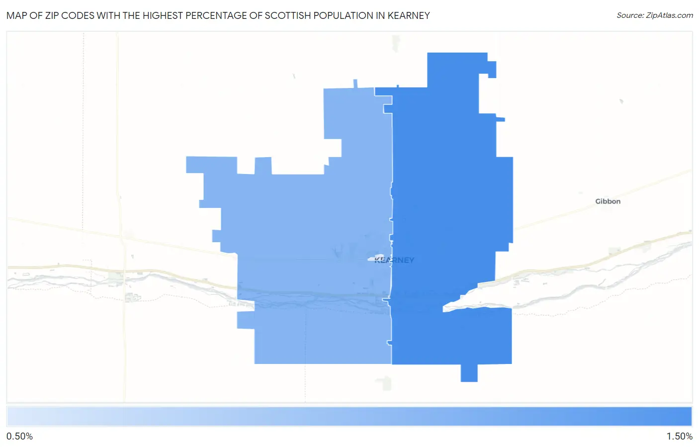 Zip Codes with the Highest Percentage of Scottish Population in Kearney Map