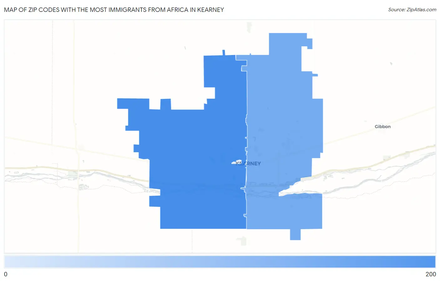 Zip Codes with the Most Immigrants from Africa in Kearney Map