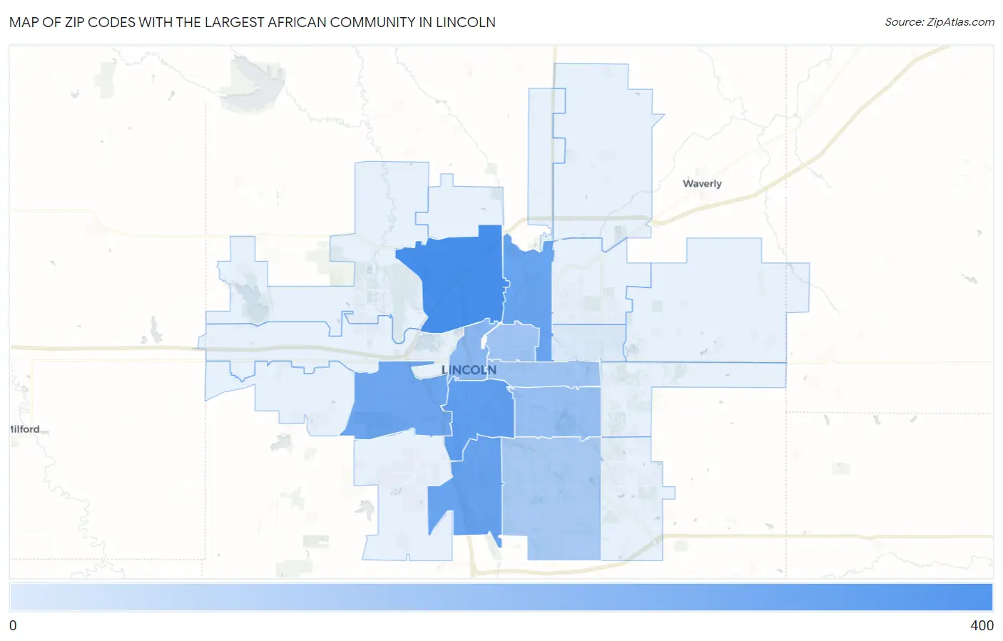 Zip Codes with the Largest African Community in Lincoln Map