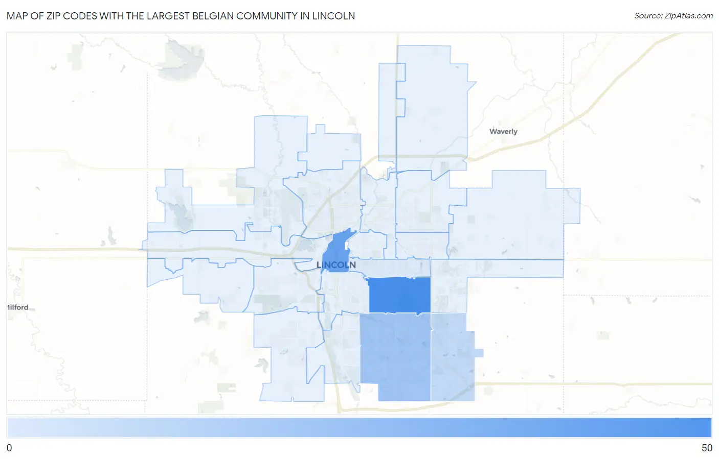 Zip Codes with the Largest Belgian Community in Lincoln Map