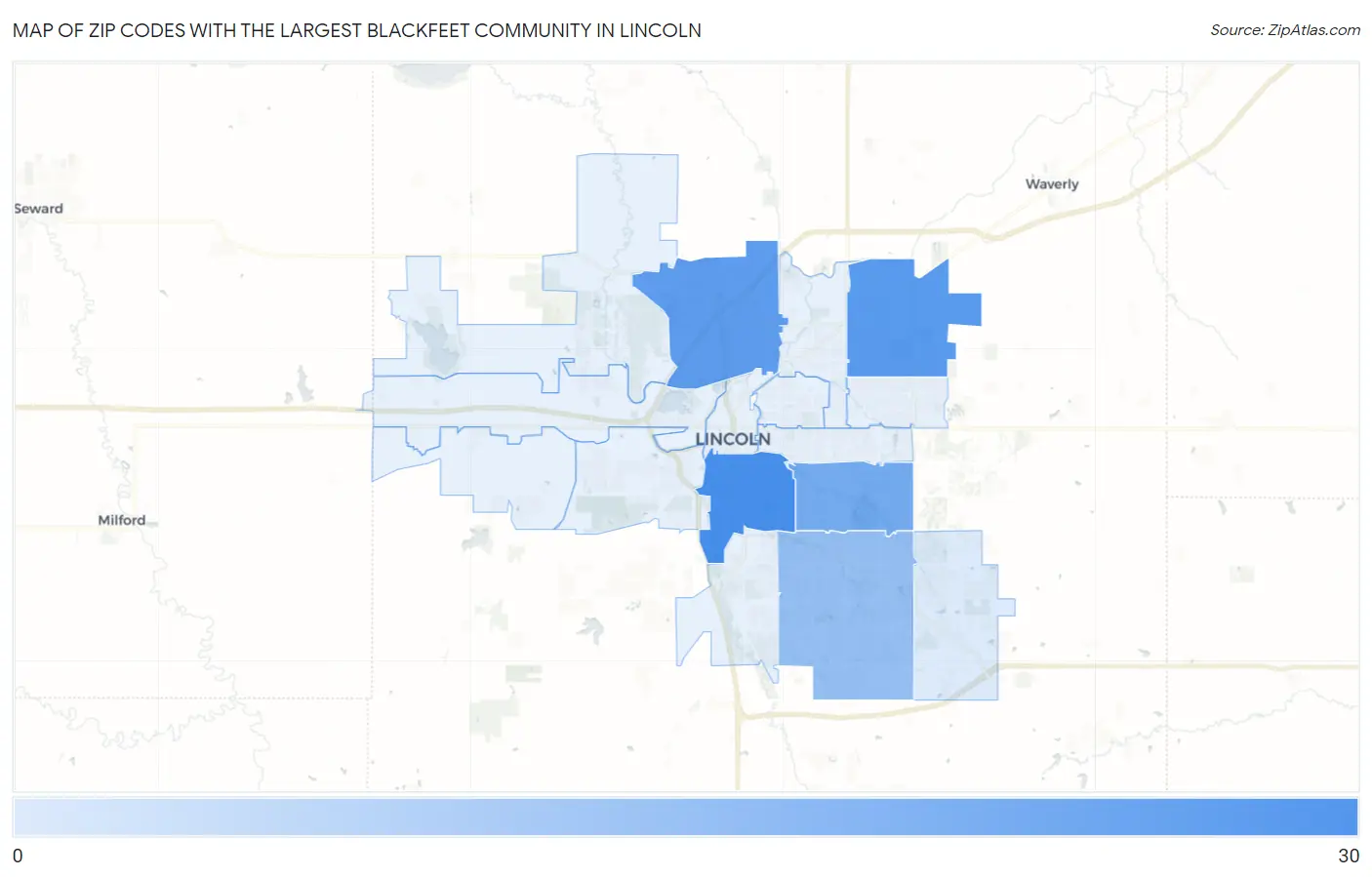 Zip Codes with the Largest Blackfeet Community in Lincoln Map