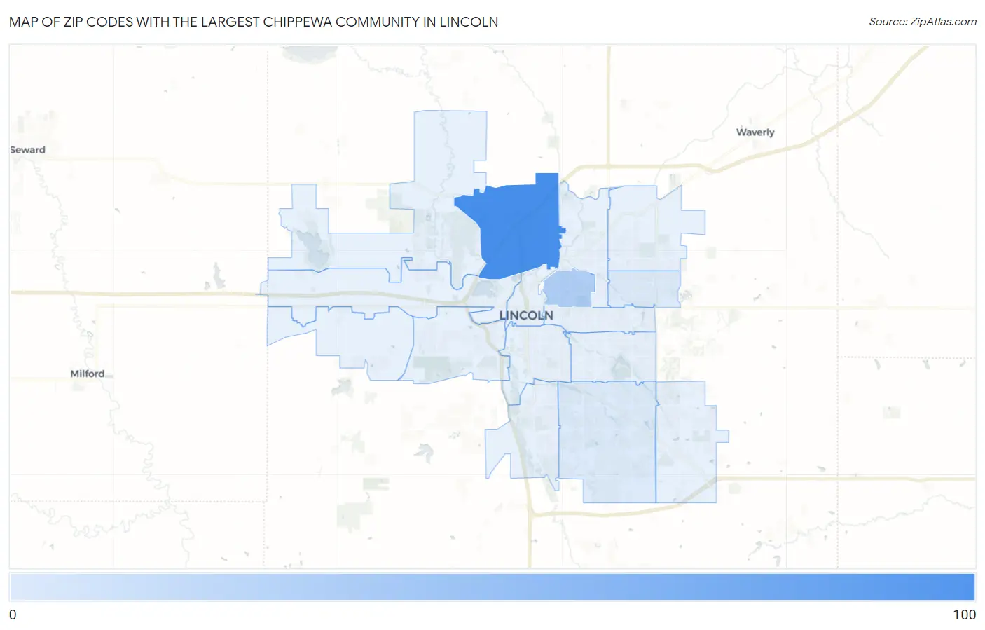 Zip Codes with the Largest Chippewa Community in Lincoln Map