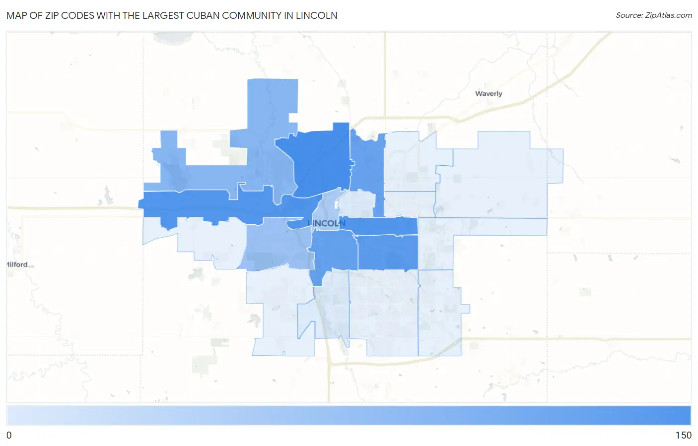 Zip Codes with the Largest Cuban Community in Lincoln Map