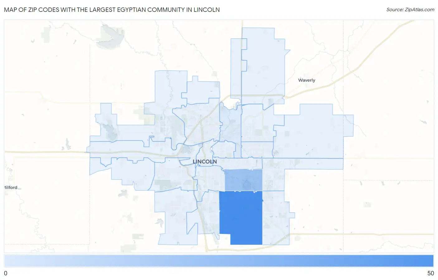 Zip Codes with the Largest Egyptian Community in Lincoln Map