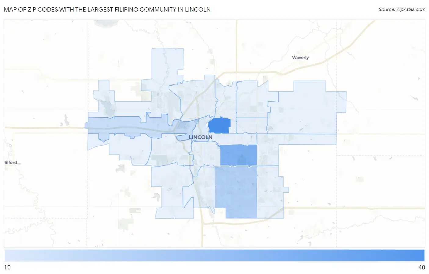 Zip Codes with the Largest Filipino Community in Lincoln Map