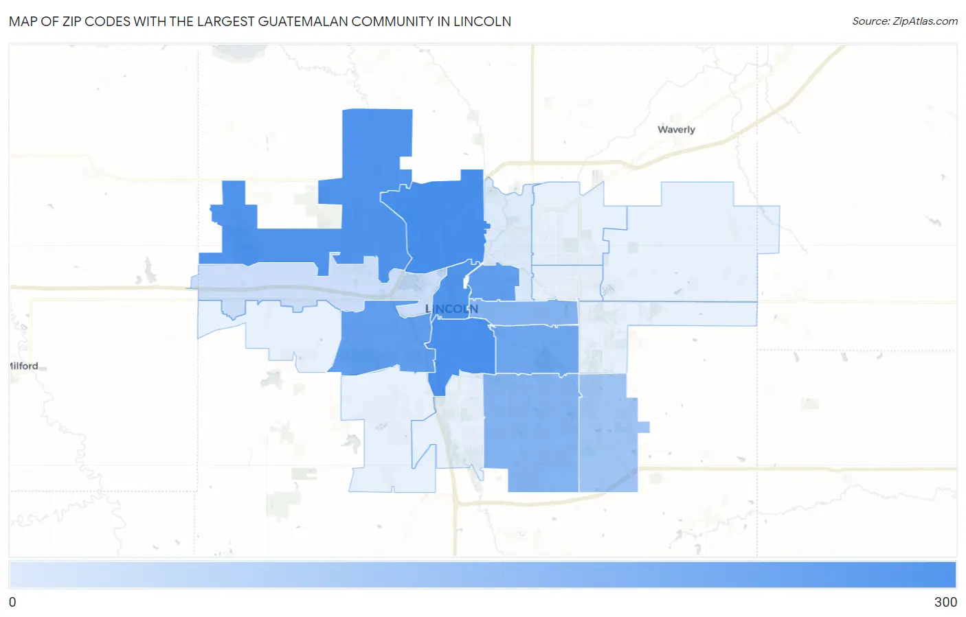 Zip Codes with the Largest Guatemalan Community in Lincoln Map