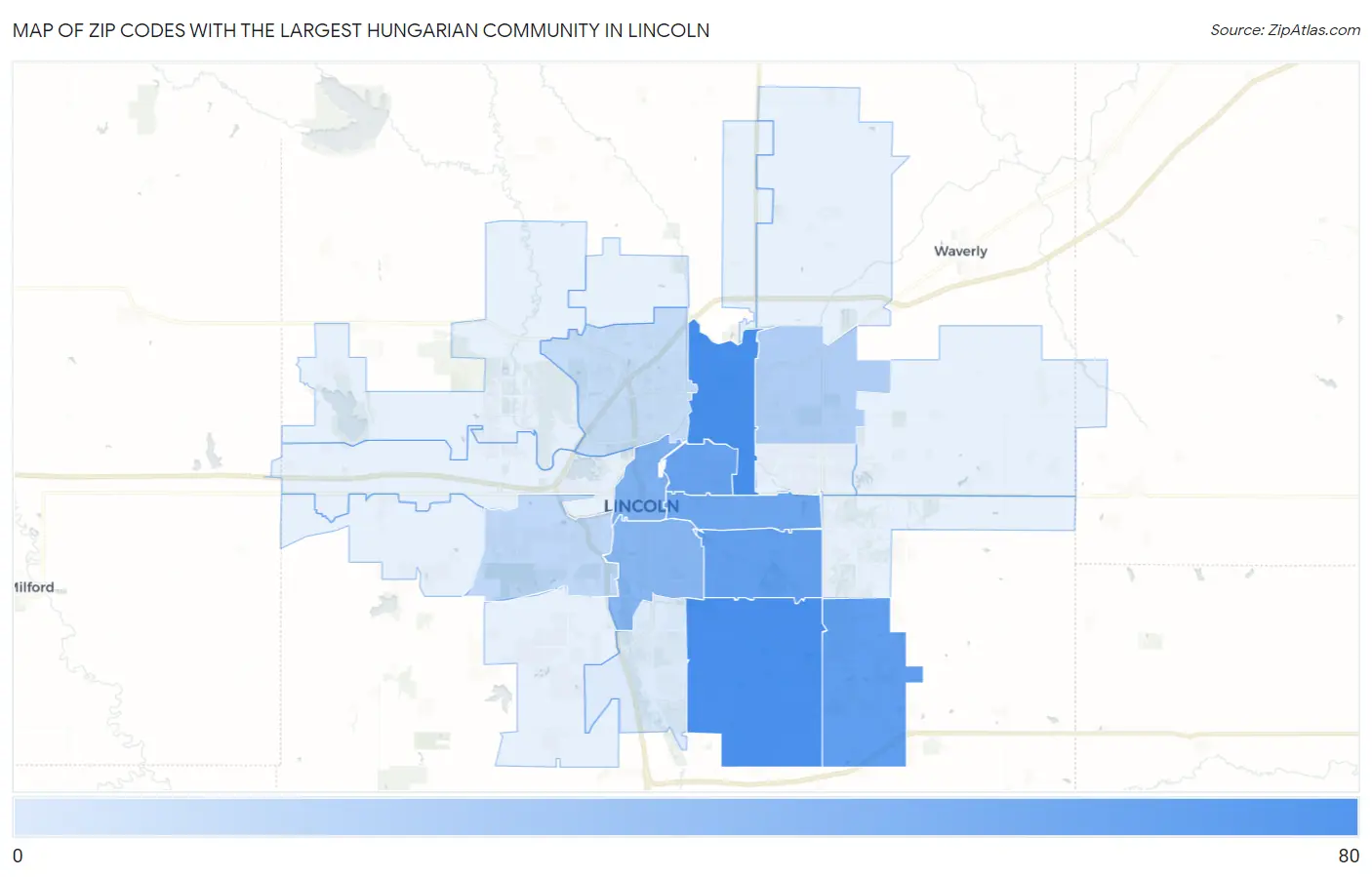 Zip Codes with the Largest Hungarian Community in Lincoln Map