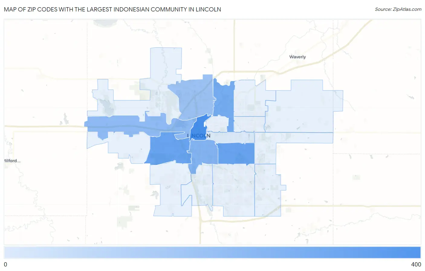Zip Codes with the Largest Indonesian Community in Lincoln Map