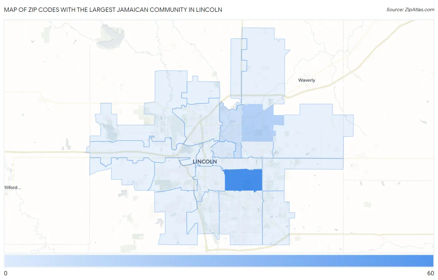 Zip Codes with the Largest Jamaican Community in Lincoln Map
