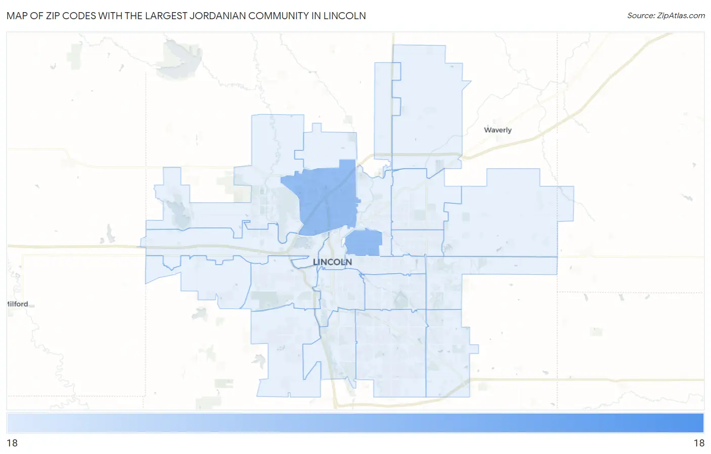 Zip Codes with the Largest Jordanian Community in Lincoln Map