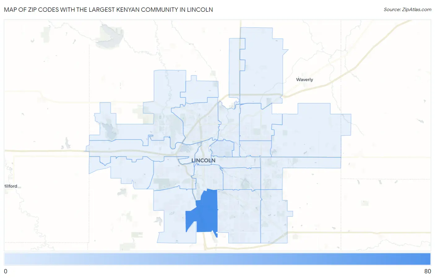 Zip Codes with the Largest Kenyan Community in Lincoln Map