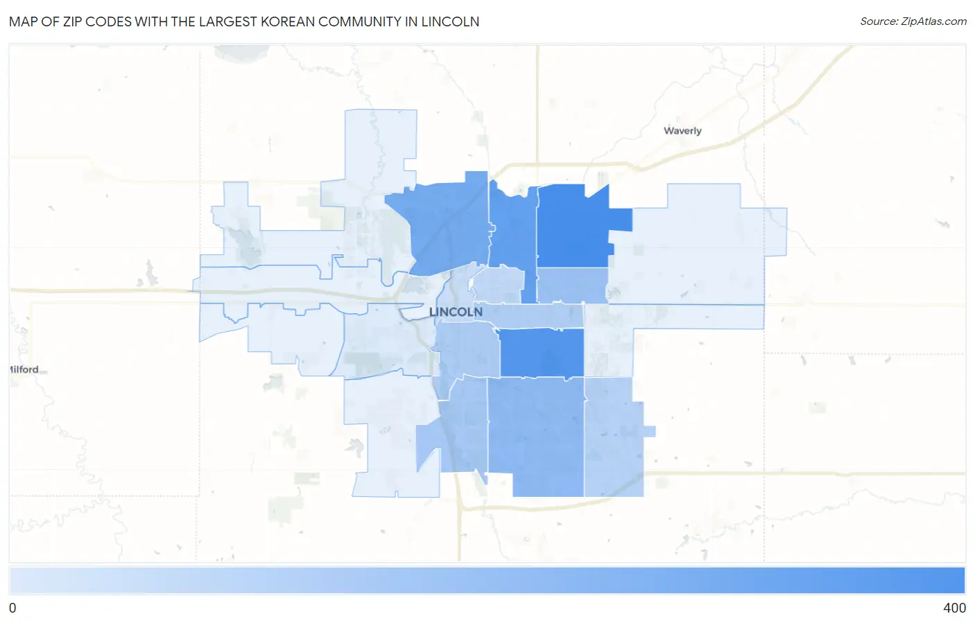 Zip Codes with the Largest Korean Community in Lincoln Map