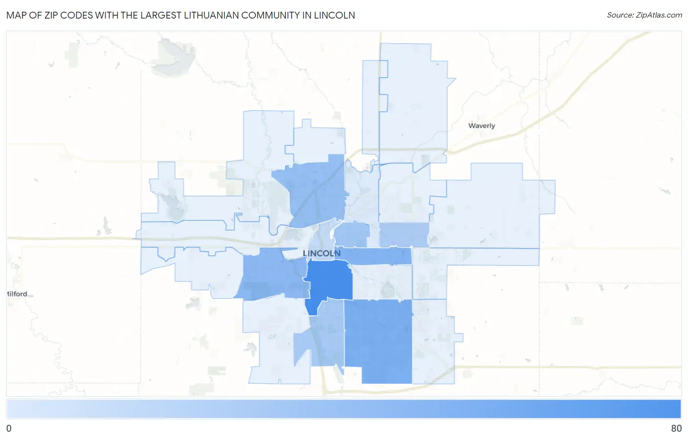 Zip Codes with the Largest Lithuanian Community in Lincoln Map