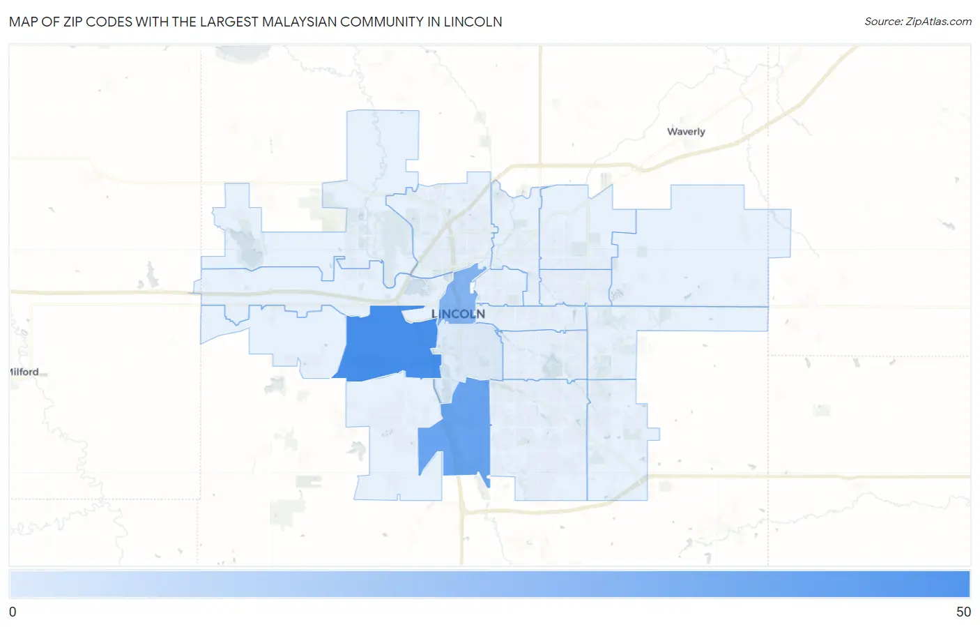 Zip Codes with the Largest Malaysian Community in Lincoln Map