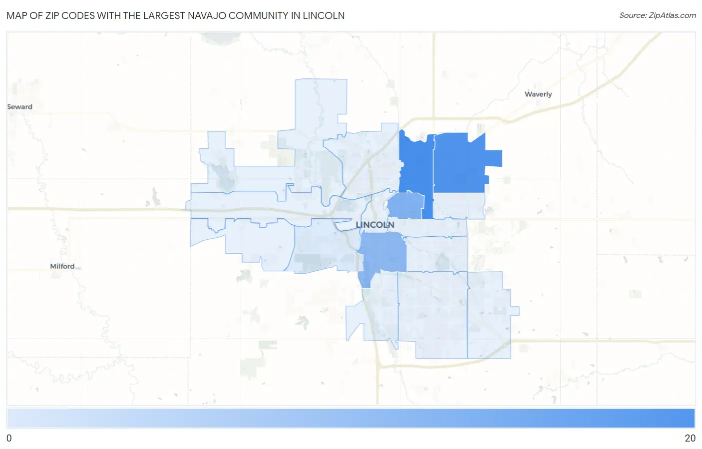 Zip Codes with the Largest Navajo Community in Lincoln Map