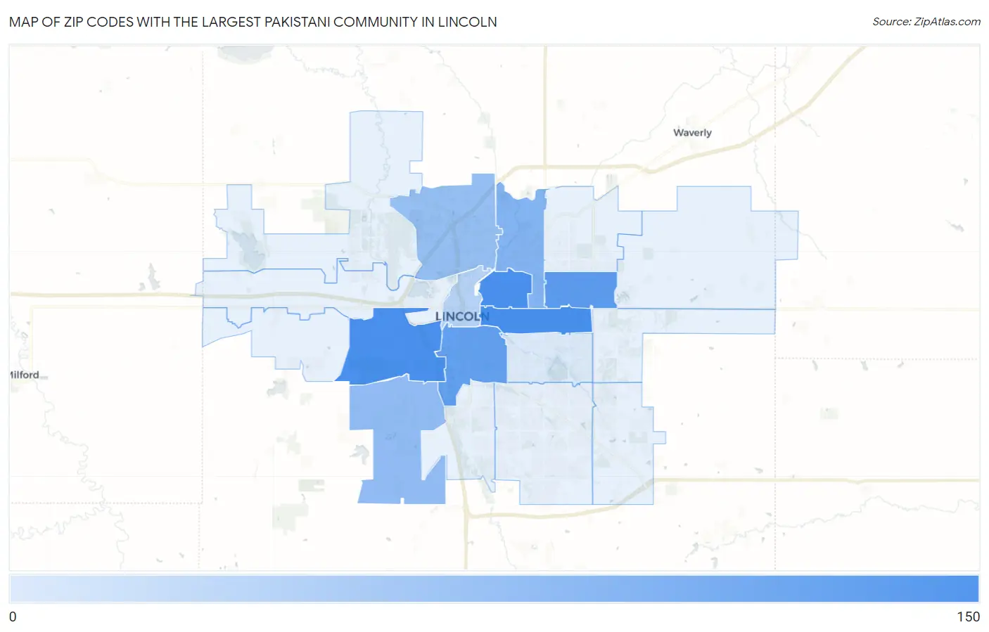 Zip Codes with the Largest Pakistani Community in Lincoln Map