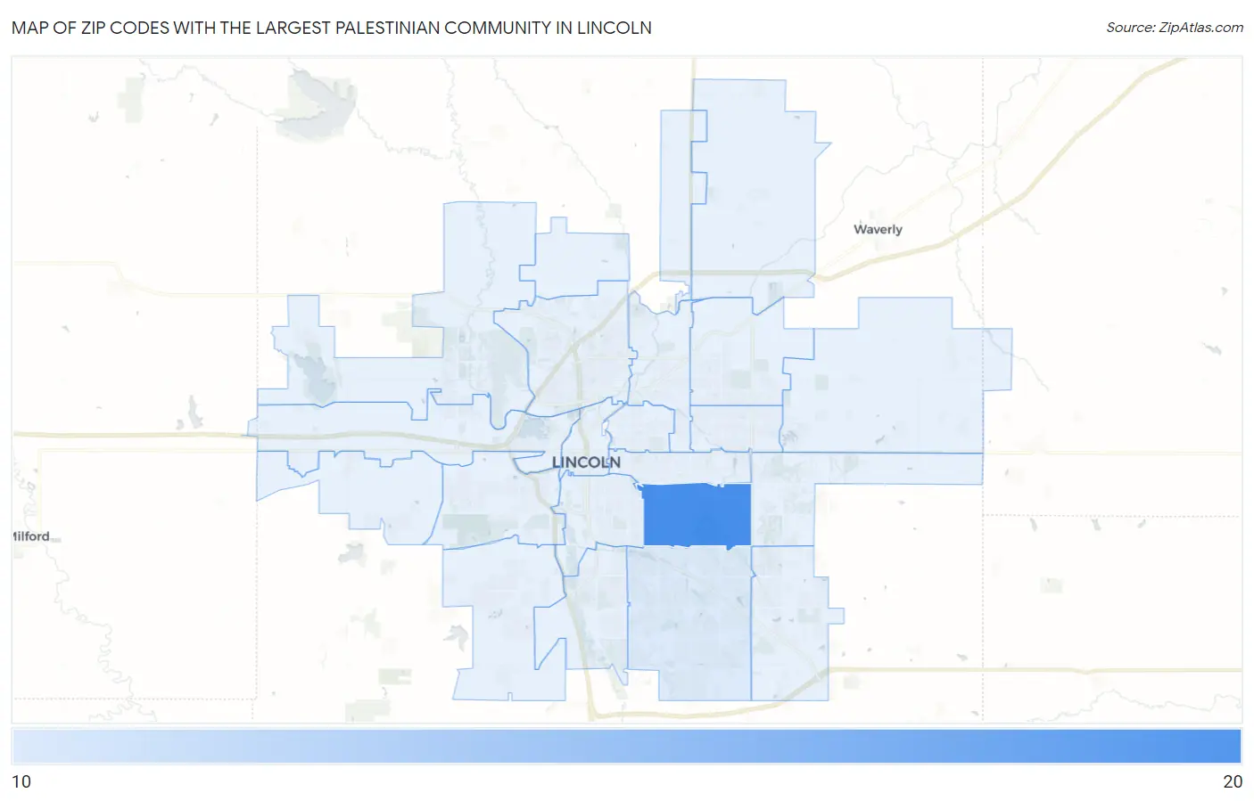 Zip Codes with the Largest Palestinian Community in Lincoln Map