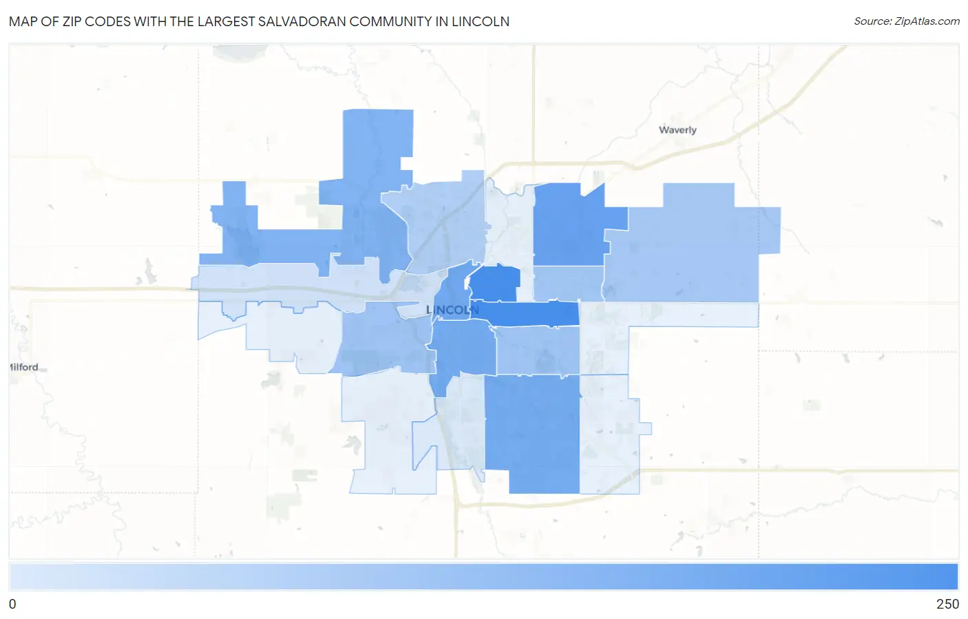 Zip Codes with the Largest Salvadoran Community in Lincoln Map