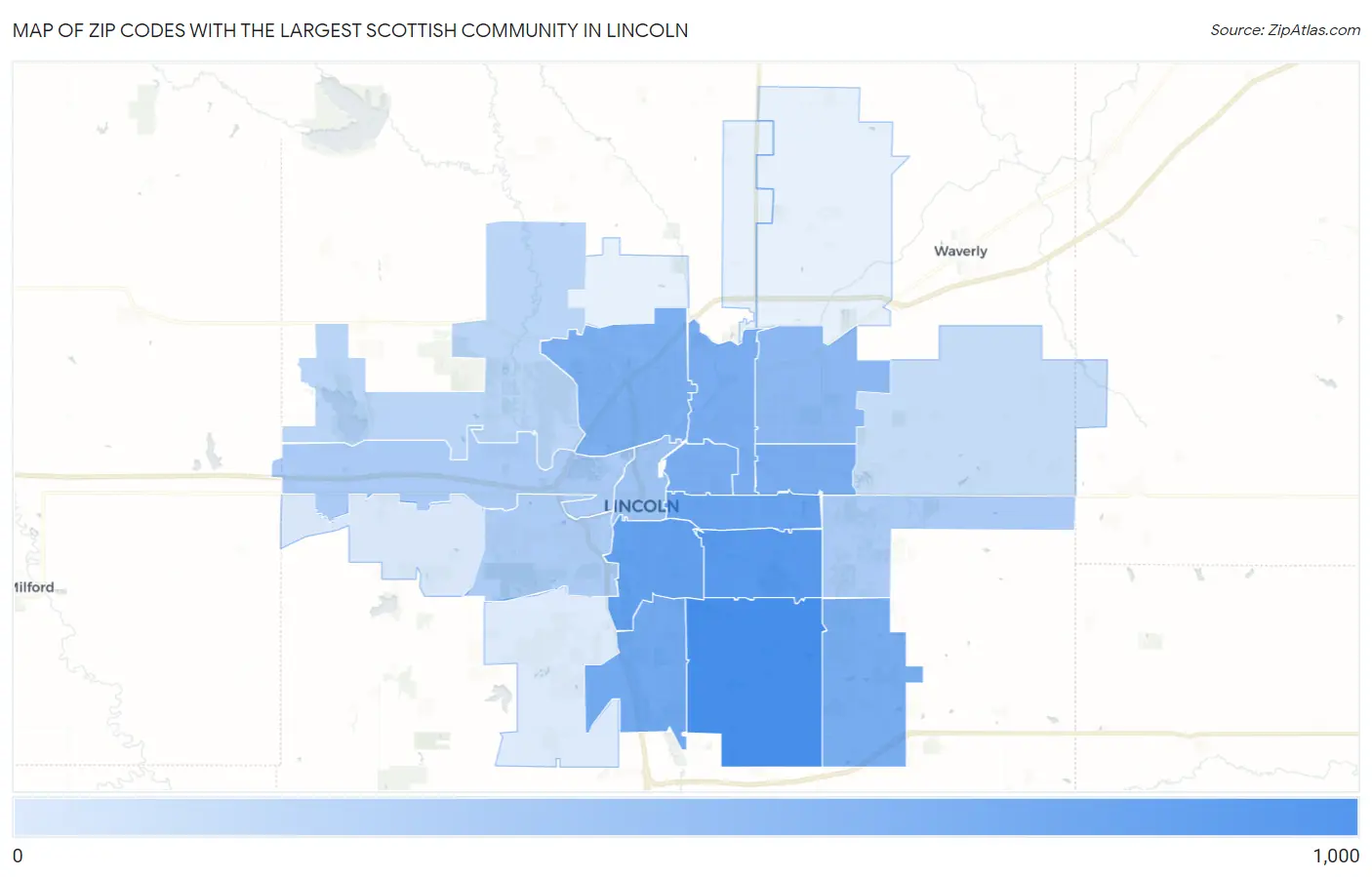 Zip Codes with the Largest Scottish Community in Lincoln Map