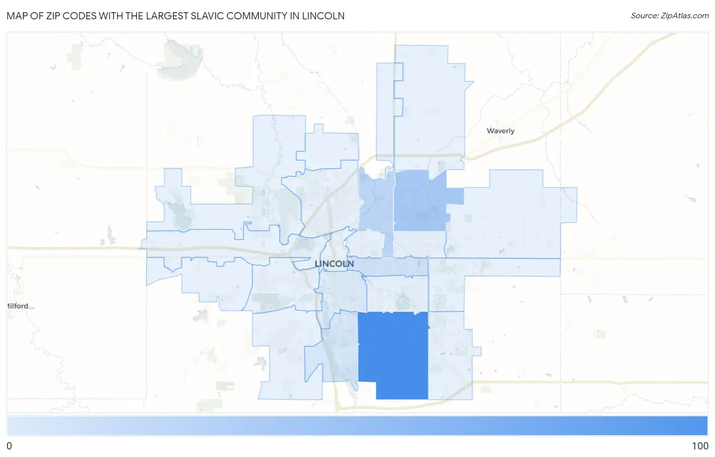 Zip Codes with the Largest Slavic Community in Lincoln Map