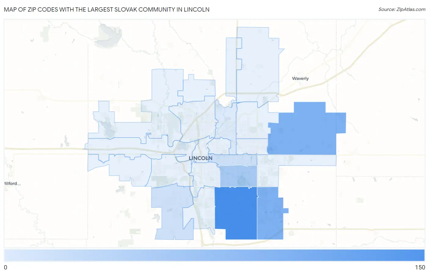 Zip Codes with the Largest Slovak Community in Lincoln Map