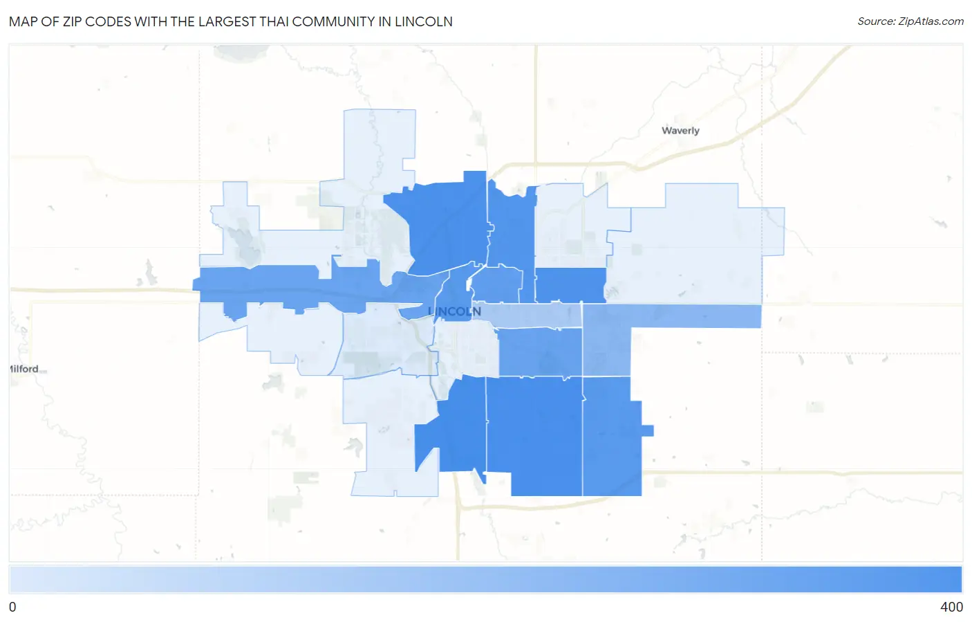 Zip Codes with the Largest Thai Community in Lincoln Map
