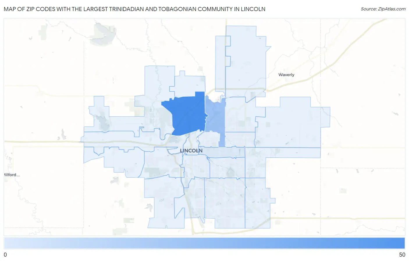 Zip Codes with the Largest Trinidadian and Tobagonian Community in Lincoln Map