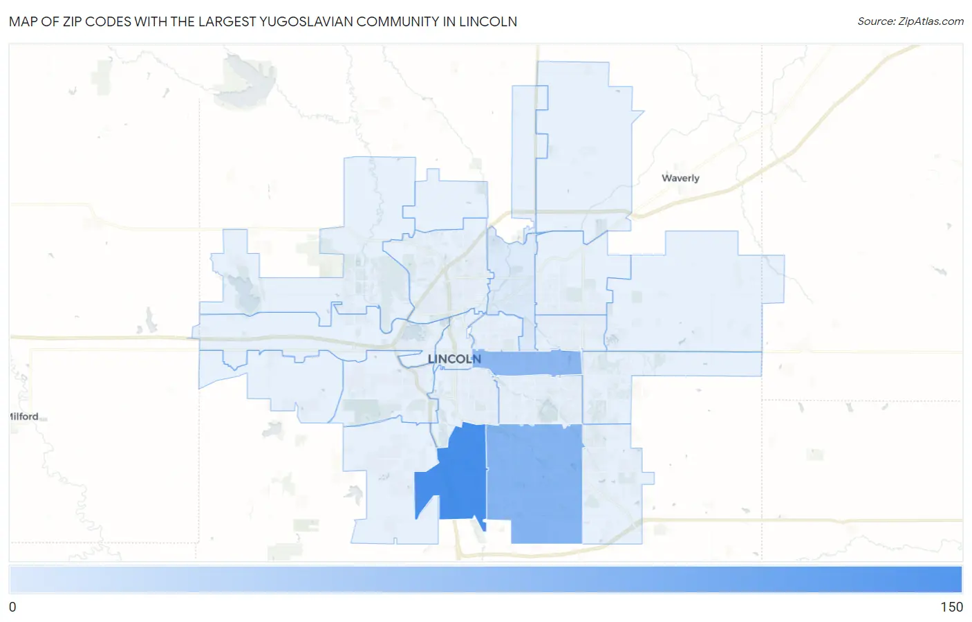 Zip Codes with the Largest Yugoslavian Community in Lincoln Map