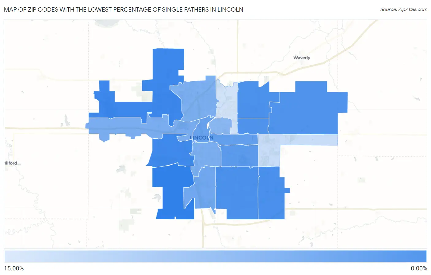 Zip Codes with the Lowest Percentage of Single Fathers in Lincoln Map