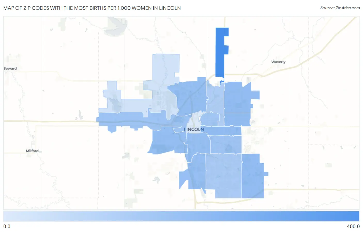 Zip Codes with the Most Births per 1,000 Women in Lincoln Map