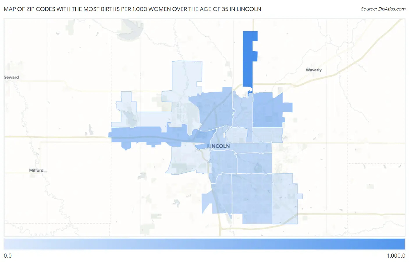 Zip Codes with the Most Births per 1,000 Women Over the Age of 35 in Lincoln Map