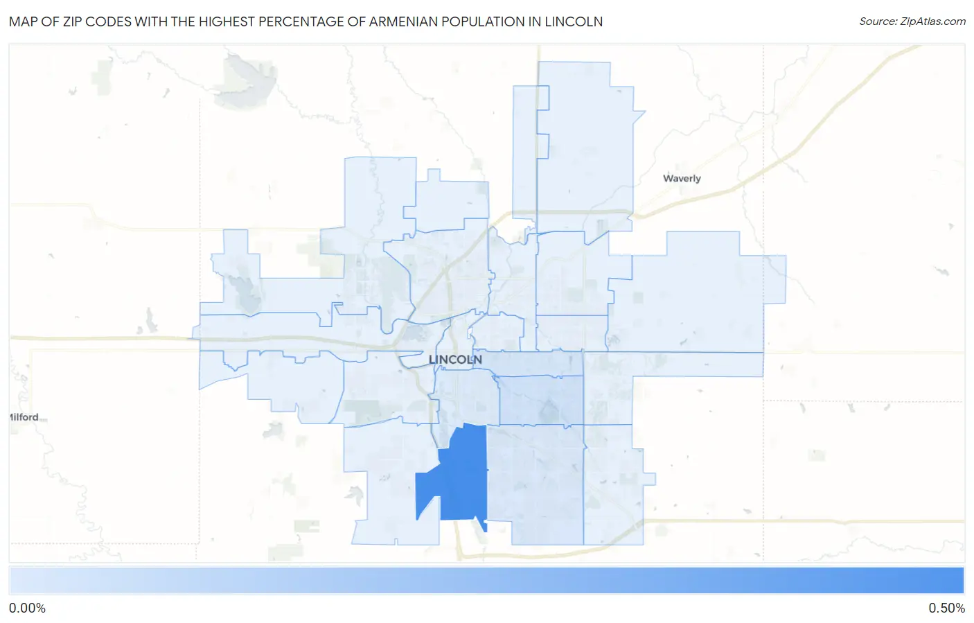 Zip Codes with the Highest Percentage of Armenian Population in Lincoln Map
