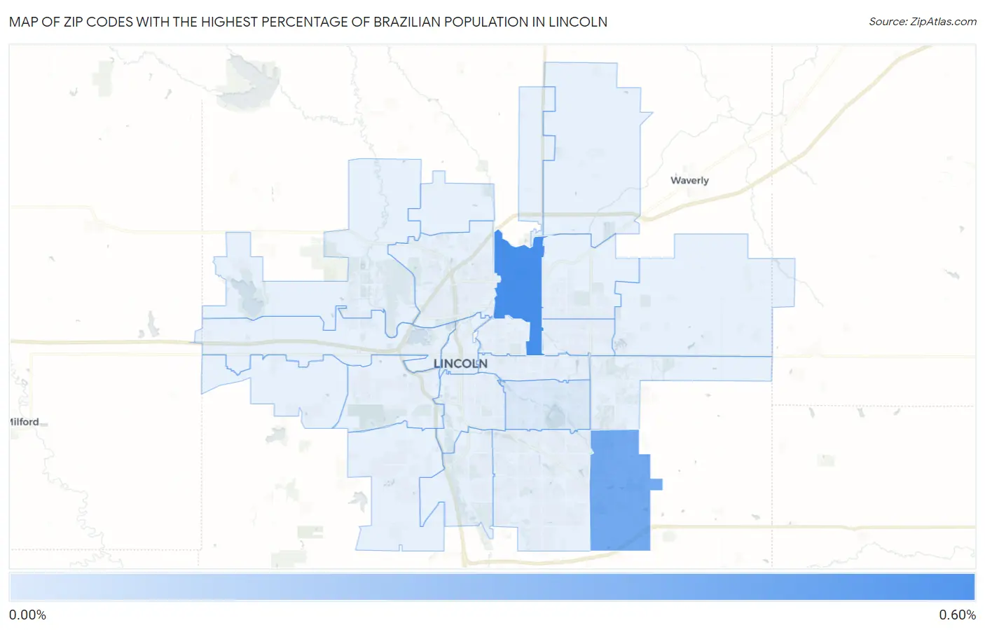 Zip Codes with the Highest Percentage of Brazilian Population in Lincoln Map