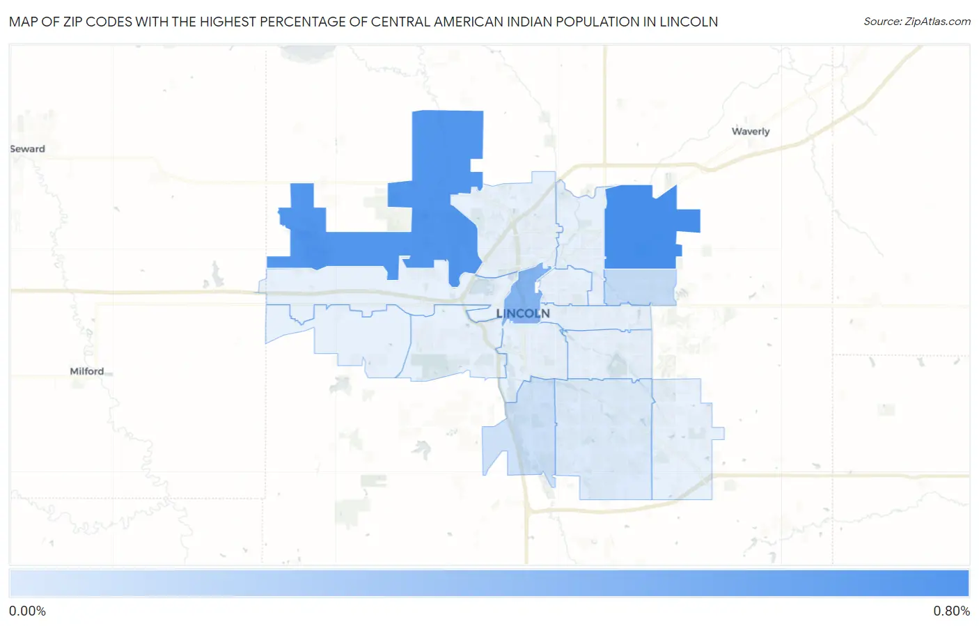 Zip Codes with the Highest Percentage of Central American Indian Population in Lincoln Map